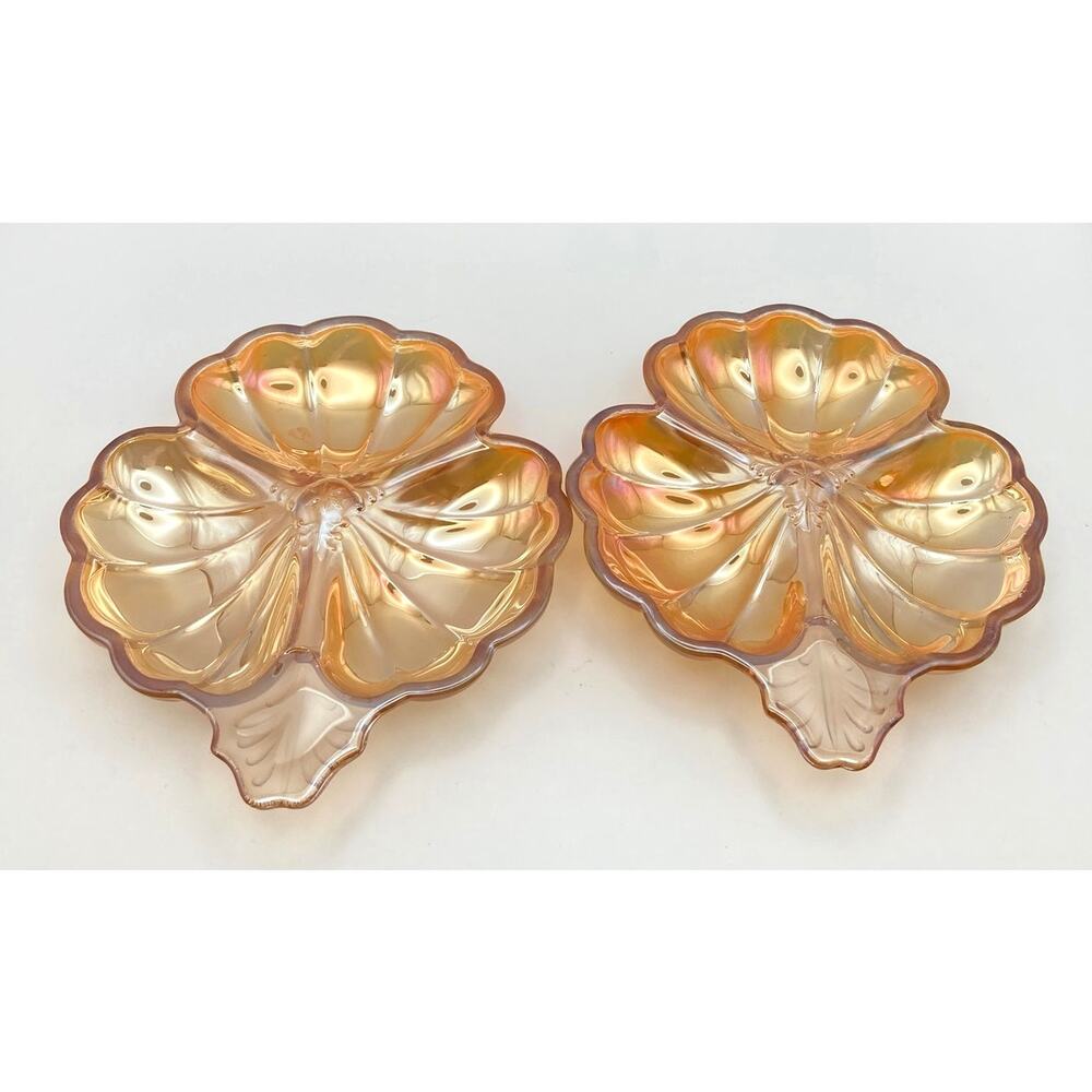 VTG Jeannette Carnival Glass Marigold Clover Shamrock Candy Condiment Dishes (2)